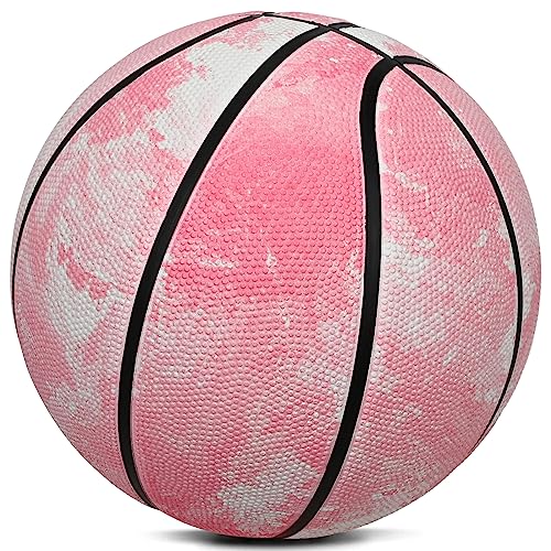 Indoor/Outdoor Mini Basketball Size 3 & 5 - Pink & White for Children, Pink White - Image 3
