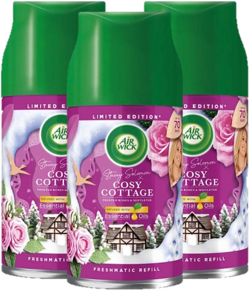 Airwick Cosy Cottage Frosted Roses & Mistletoe|Freshmatic Max Refill |3 x 250ml