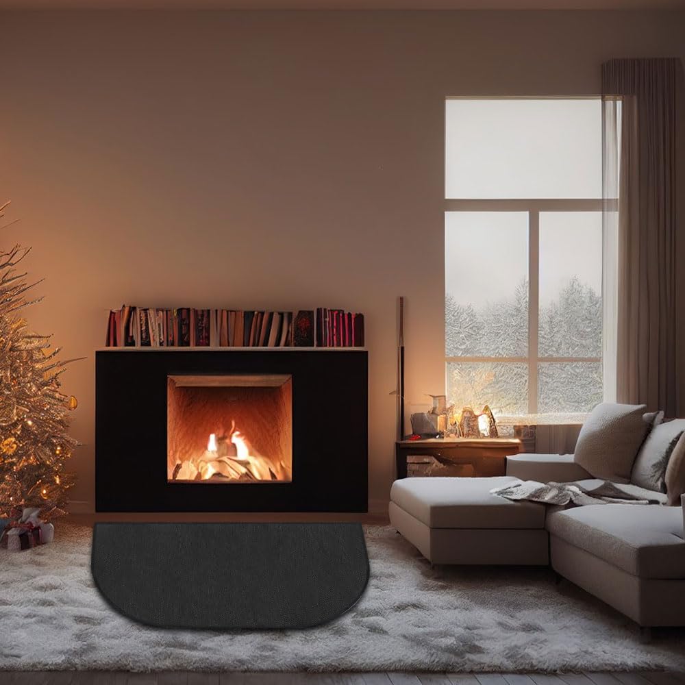 Mineup Feuerfeste Kaminmatte 102x50cm - Halbrunde Unterlage Für Innenbereich Mit Hitzeschutz