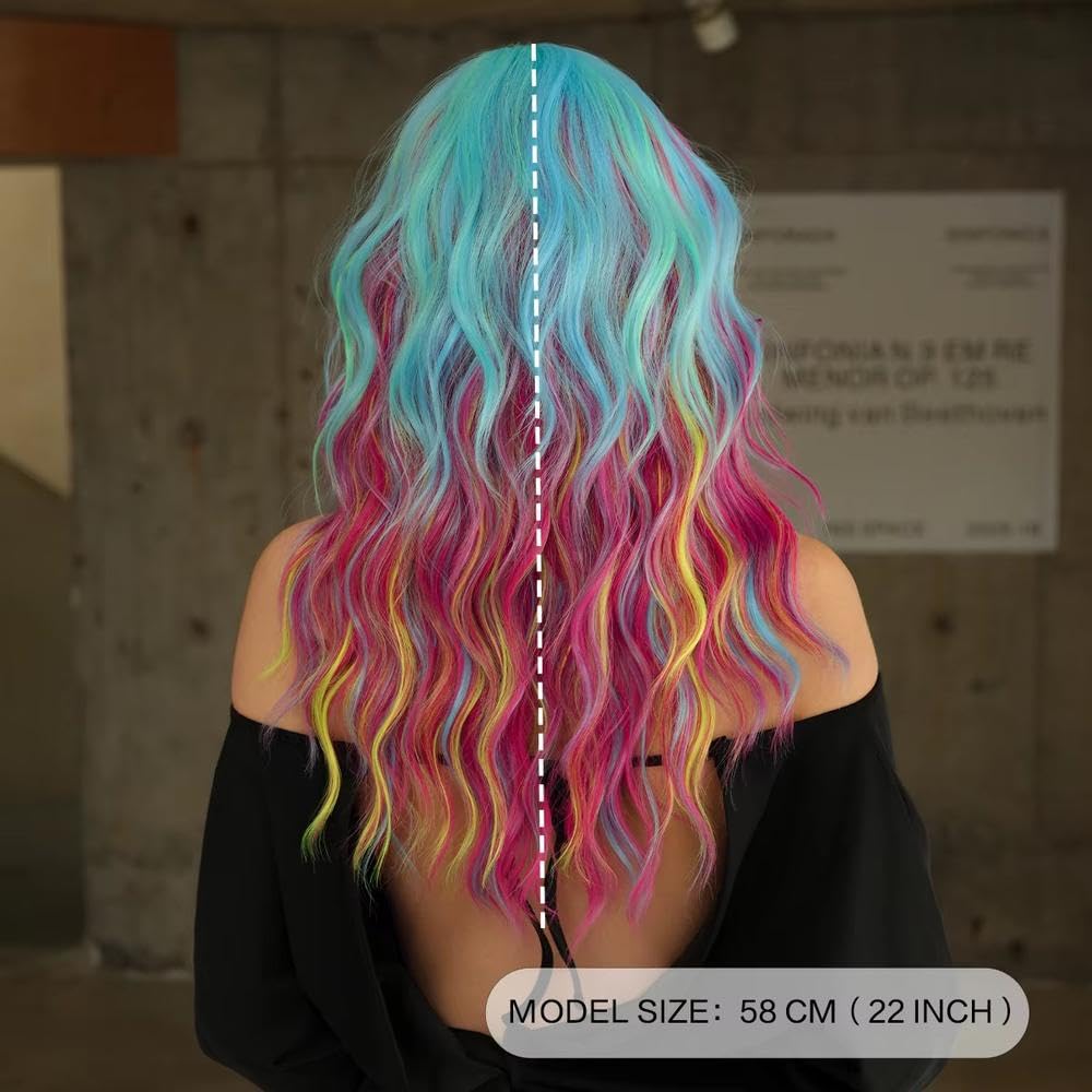 Haarpflege Schulterlange Wasserwellen bunte Perücke Für Frauen Mittlerer Teil Farbige Cosplay Perücken Mit Vorhang Pony