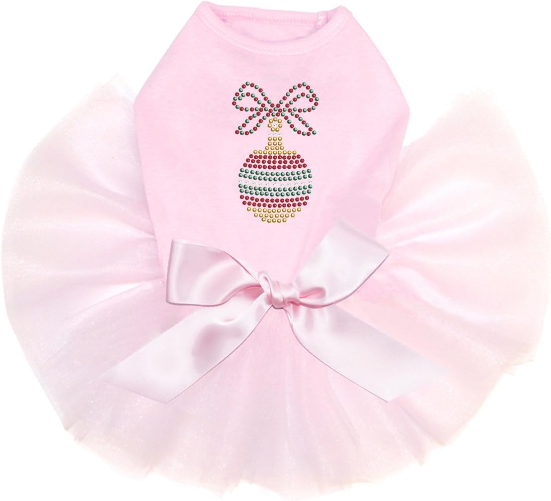 Red, Green, & Gold Christmas Ornament - Bling Rhinestone Christmas Dog Tutu Dress, S Pink