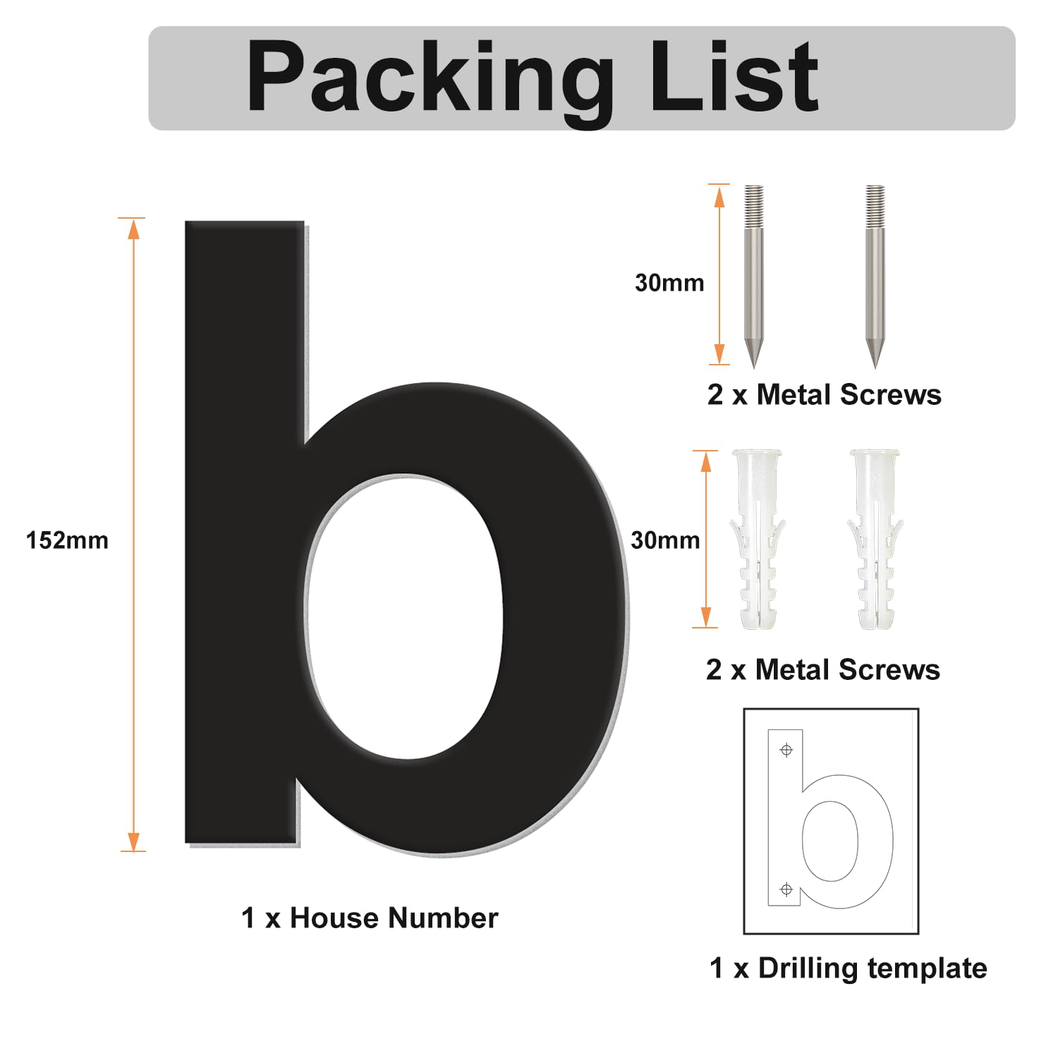 Brushed Modern House Number - 152mm Height Black, Made of Solid 304 Stainless Steel, Floating Appearance and Easy to Install (Letter b) - Image 2