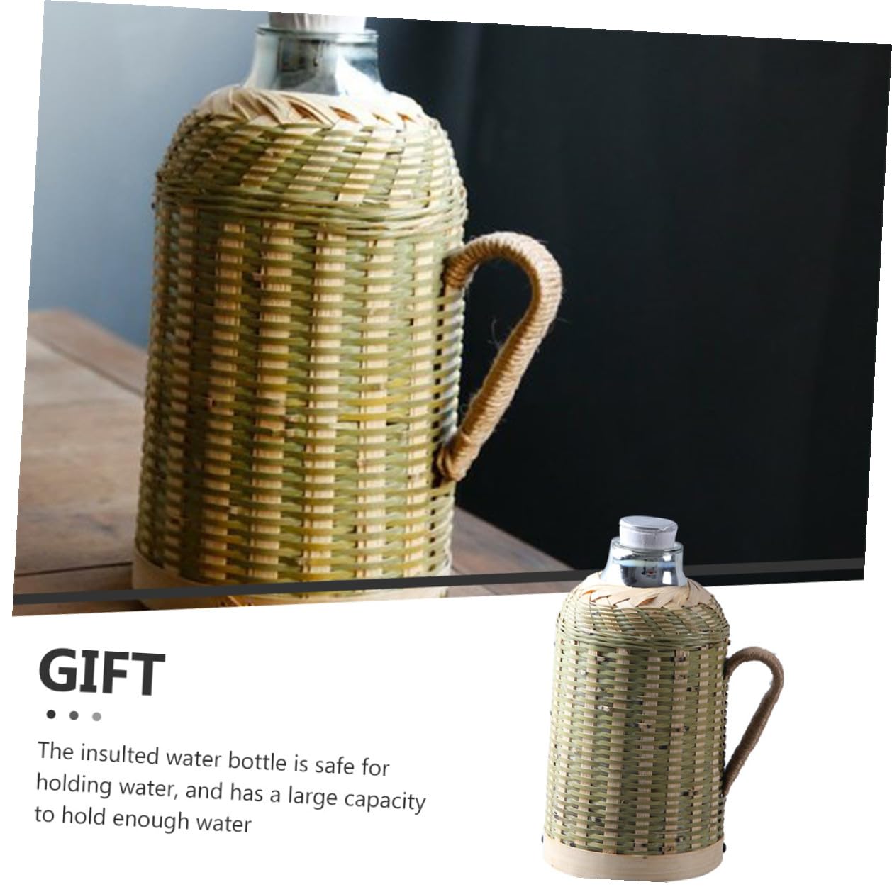 Bouteille d'Eau Isotherme Tissée en Bambou 16 L Doublure en Verre Gourde Rétro pour Randonnée et Maison Pichet sous Vide pour Thé et Eau Chaude Style Chinois Traditionnel