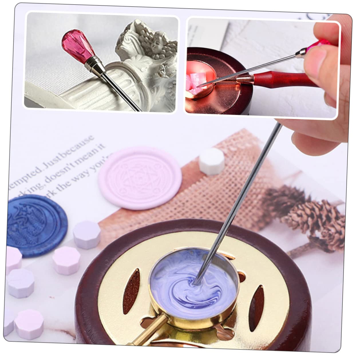 KALLORY 2Pcs Wax Seal Stirring Rods Durable Melting Sticks for Sealing Wax Long Handles for Heat Protection for Crafting Present Wrapping and Envelope Sealing