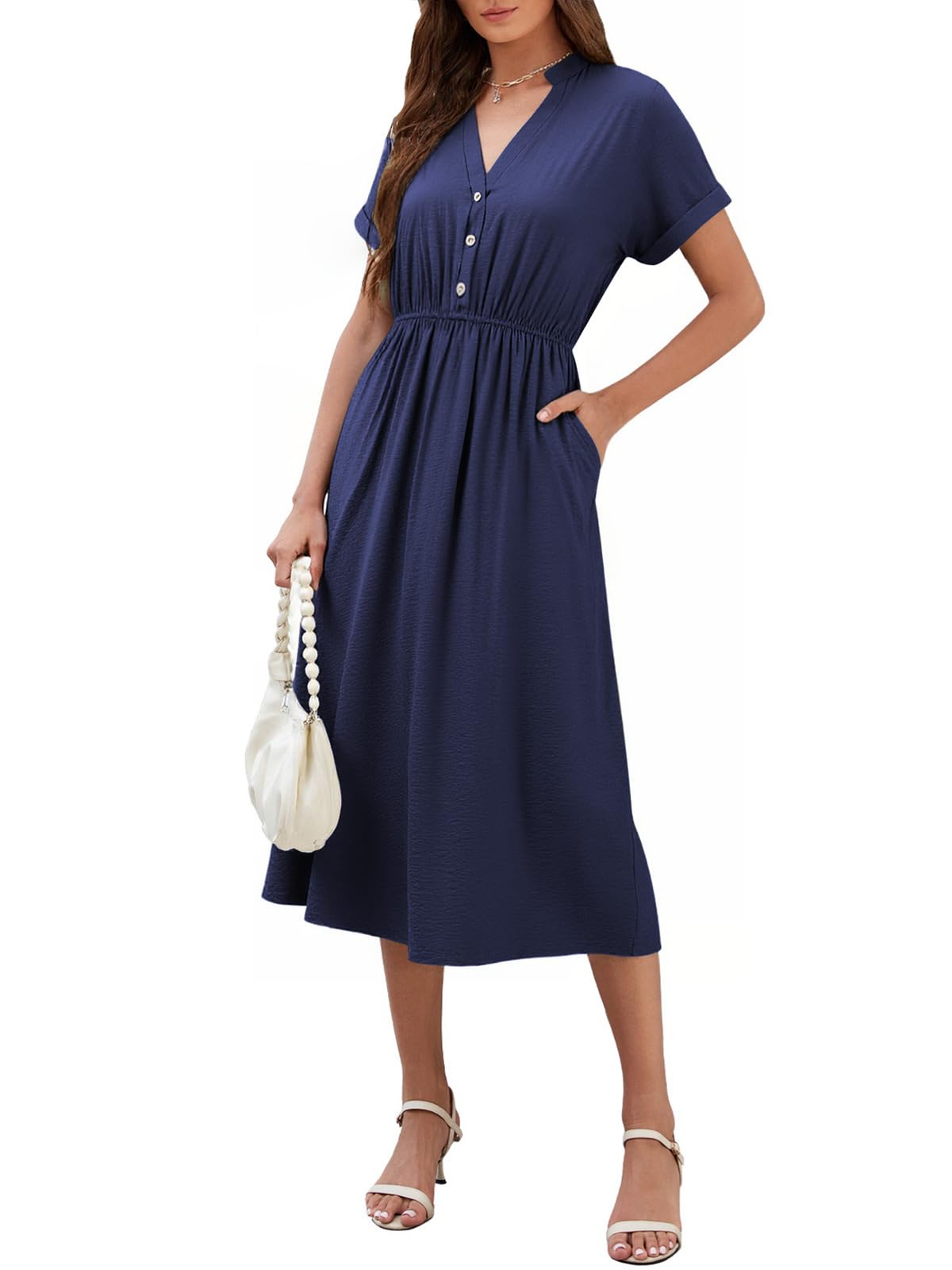 SEAFORM Women's Casual Long Dress V-Neck Retro Floral Print Dresses