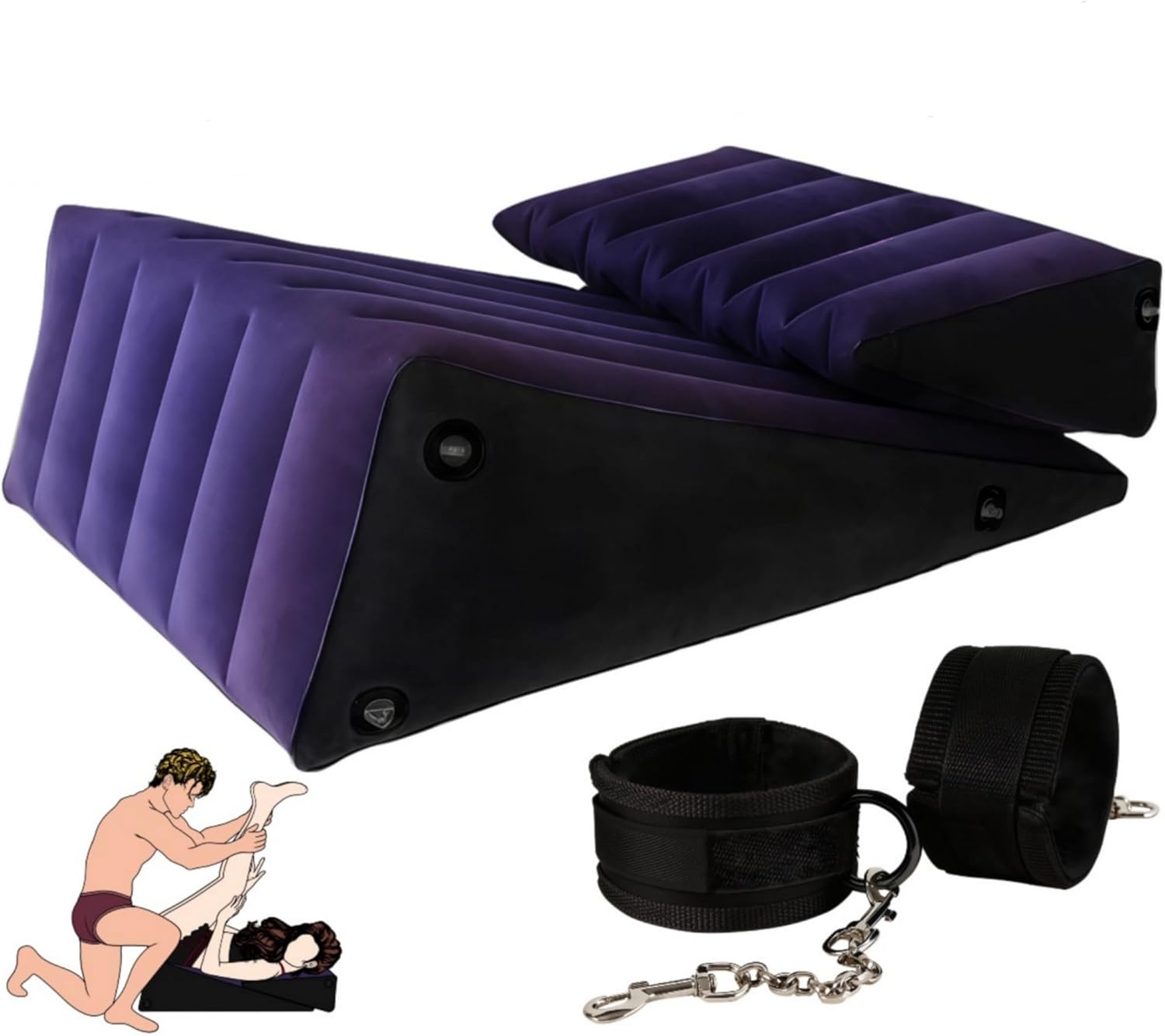 Sex Position Pillow Inflatable Sofa Sex Furniture Cushion Adults Toys with Cuffs 2Pcs Set G Spot Support BDSM Bondage for Couples Women Men