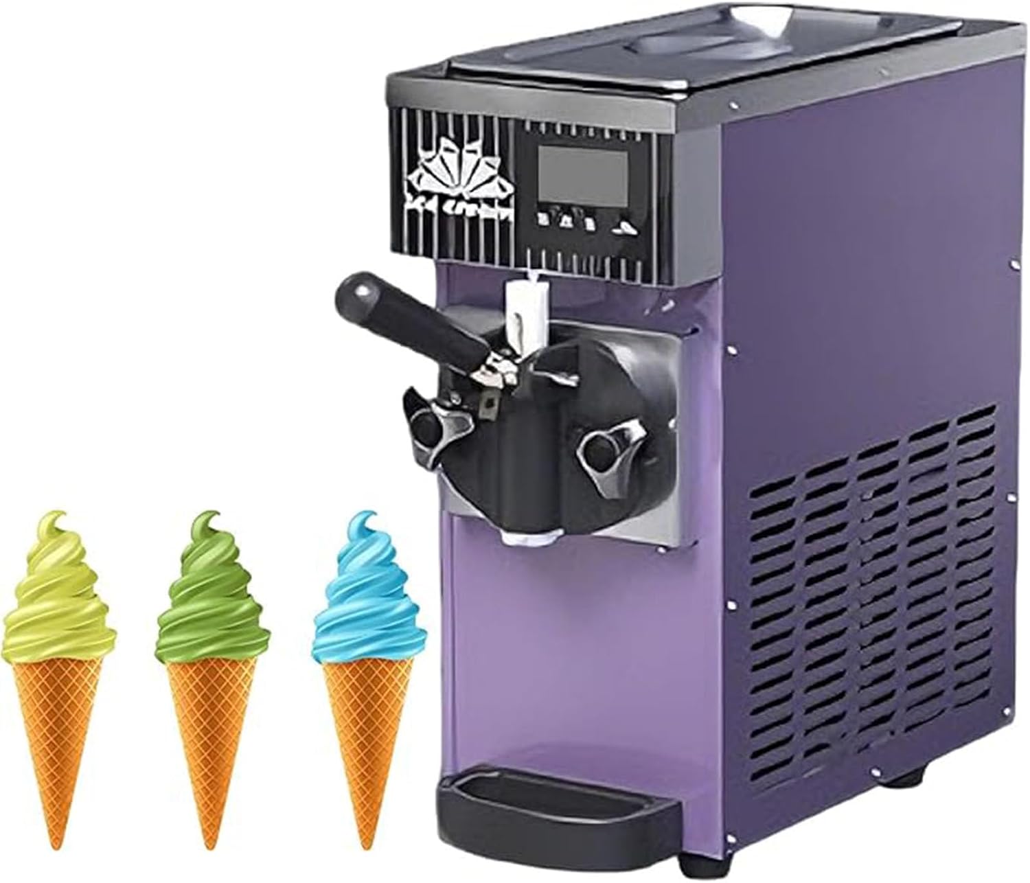 Commercial Ice Cream Maker Machine 450W Single Flavor Soft Serve Ice Cream Machine 3.5L Ice Cream Machine with Pre-Cooling, Auto Clean,for Restaurant Snack Bar Purple-ZB-BQL68