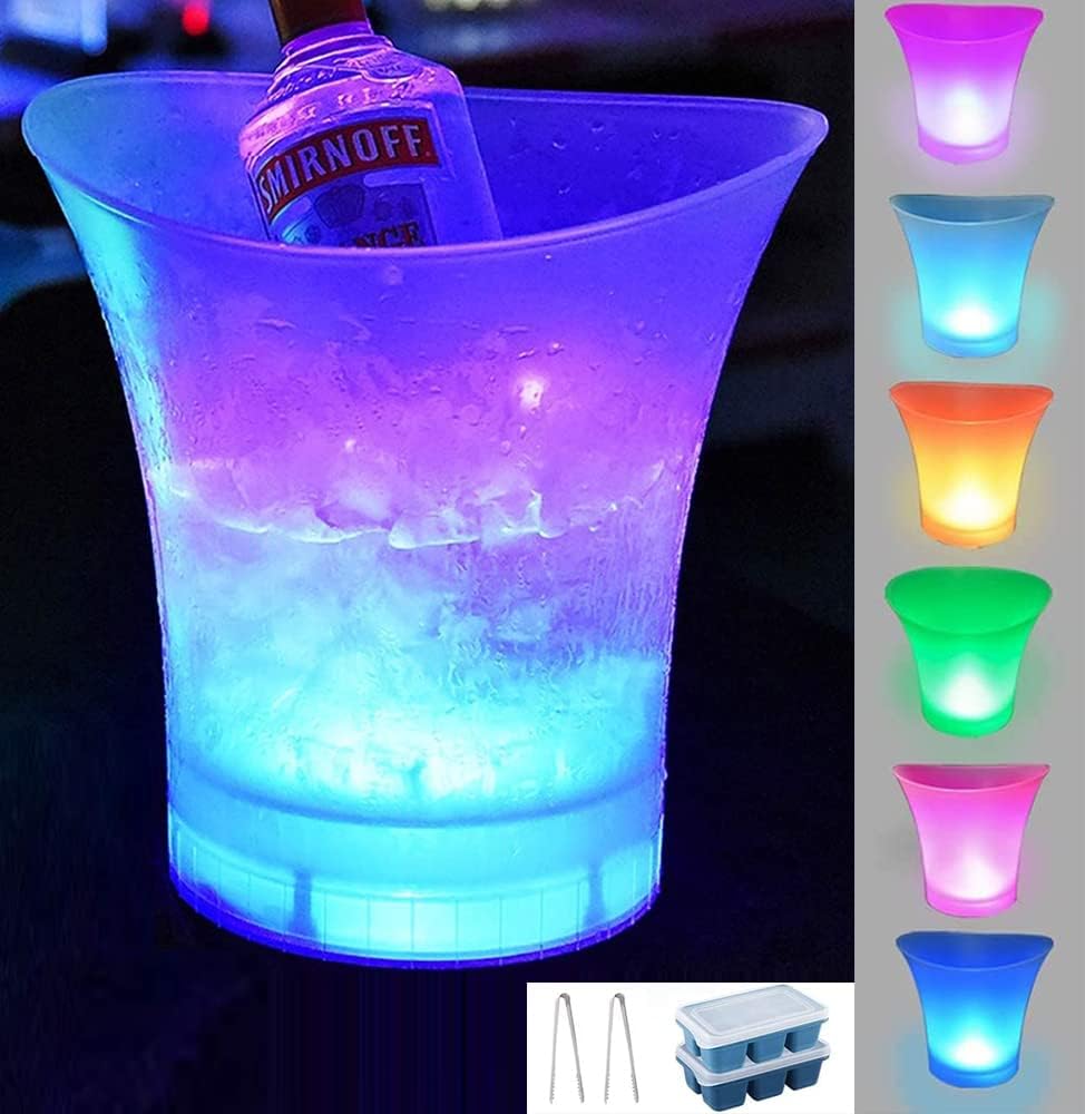 LED Ice Bucket, 7 Color Gradient Ice Bucket Drink Container 5L Large capacity wine ice bucket for indoor and outdoor parties, family gatherings, bars. drink beer beverage cooling ice bucket