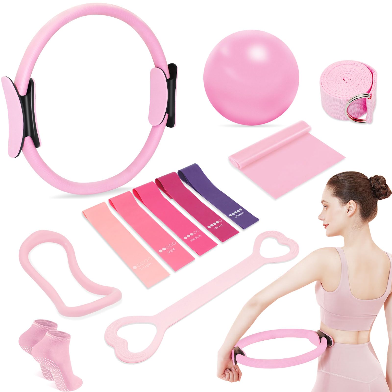 Pilates Circle Essentials,13 Impostare Kit Pilates Casa, Kit da Yoga da Donna, per Allenamenti Casa e Studio