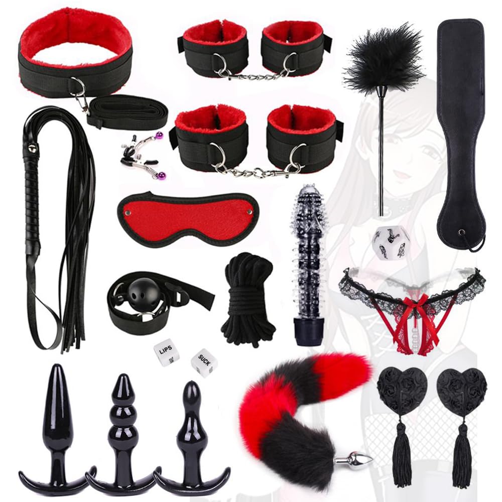 HUNTVE Set di giochi erotici di coppia da 19 pezzi, Manêttê Šêx (rosso)