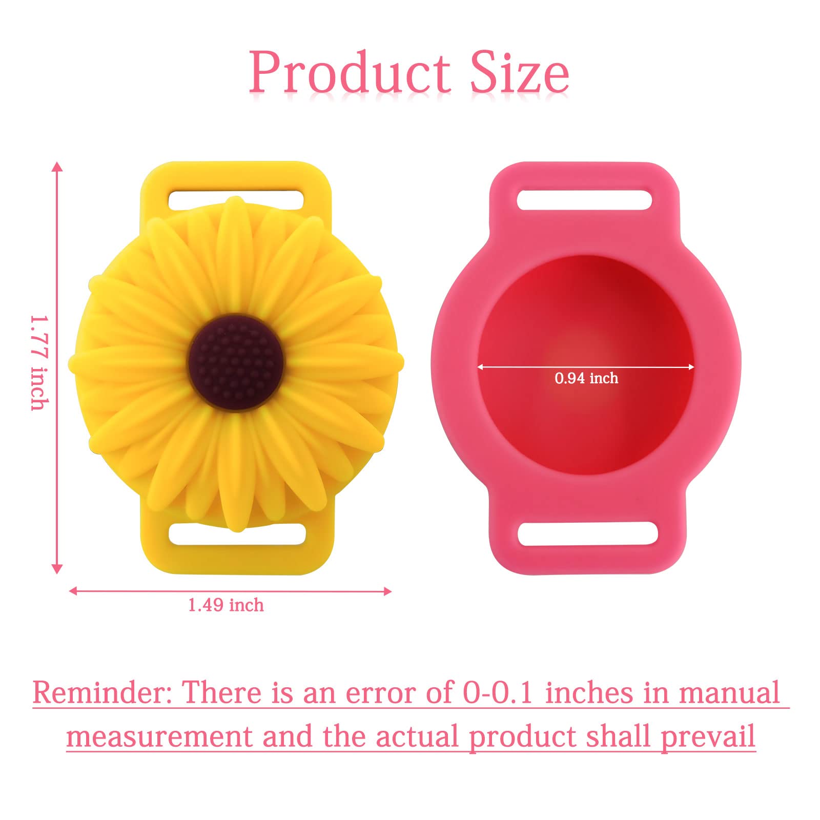 FuninCrea Sunflower Pet Apple AirTag Case for Collar Durable Silicone Anti-Lost AirTag Holder for Dogs and Cats (Yellow+Pink) - Image 2