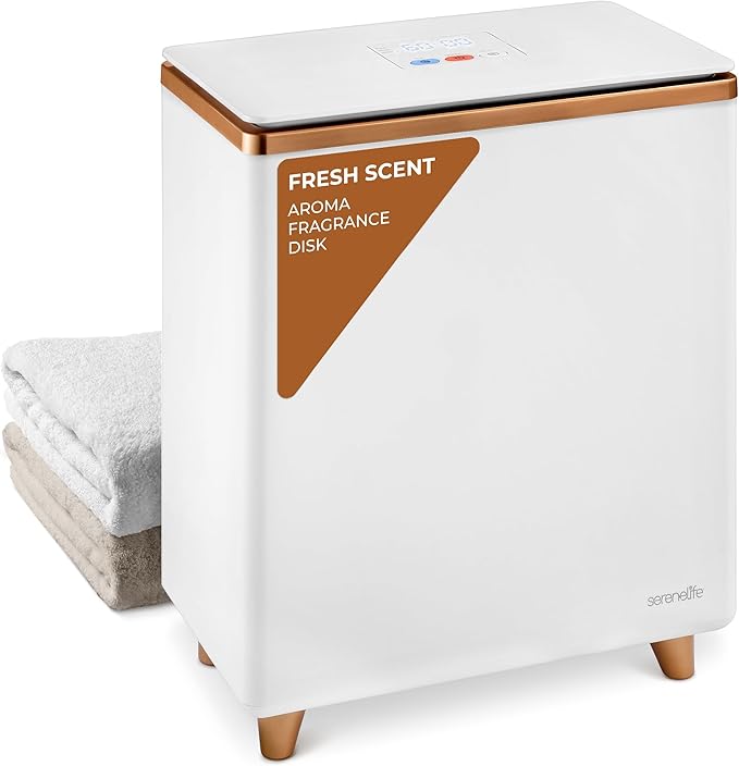 SereneLife Counter Towel Warmer Bucket - with Customized Fragrance for Spa and Bathroom, Luxury Towel Heater, Auto Shut off, Fits 1 large Towel, Blanket, Bathrobe, PJs (Rose Gold)