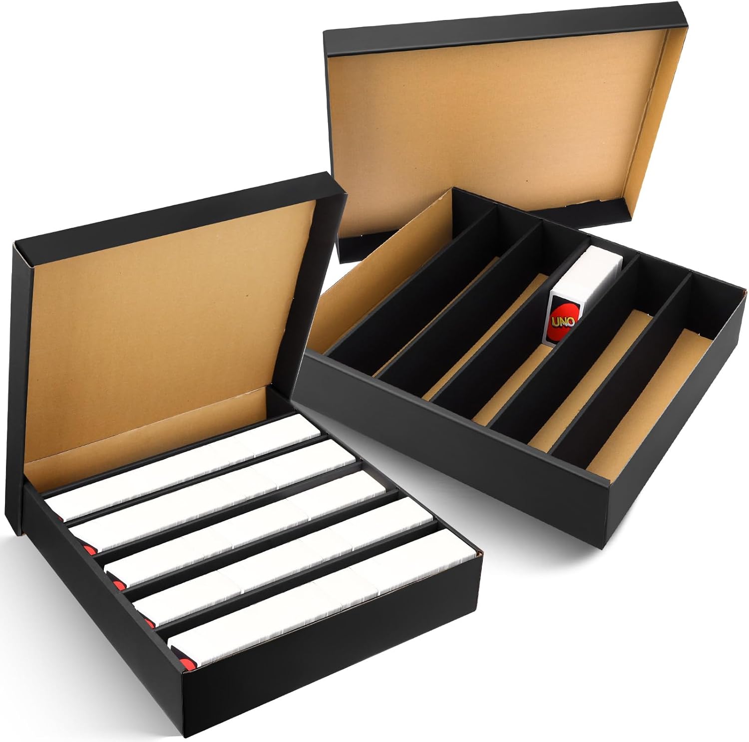 PerKoop 2 Pack Trading Card Storage Boxes 6000 Count Cardboard Storage Boxes with Dividers Black Card Organizer for Sports Football Baseball Trading Gaming Cards Collecting