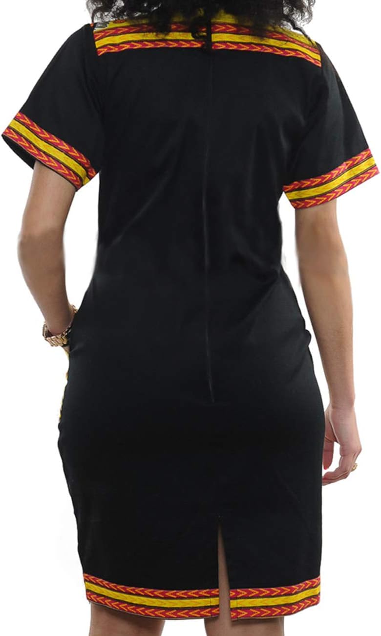 Women's Bodycon Dashiki African Midi Dresses Bohemian Vintage Club Dress with Pocket - Image 2