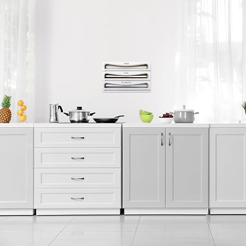 Miniatura 8 de Cozee Bay Paquete de organizador de bolsas de bambú y dispensador de envoltura para cajón de cocina y montaje en pared (blanco)