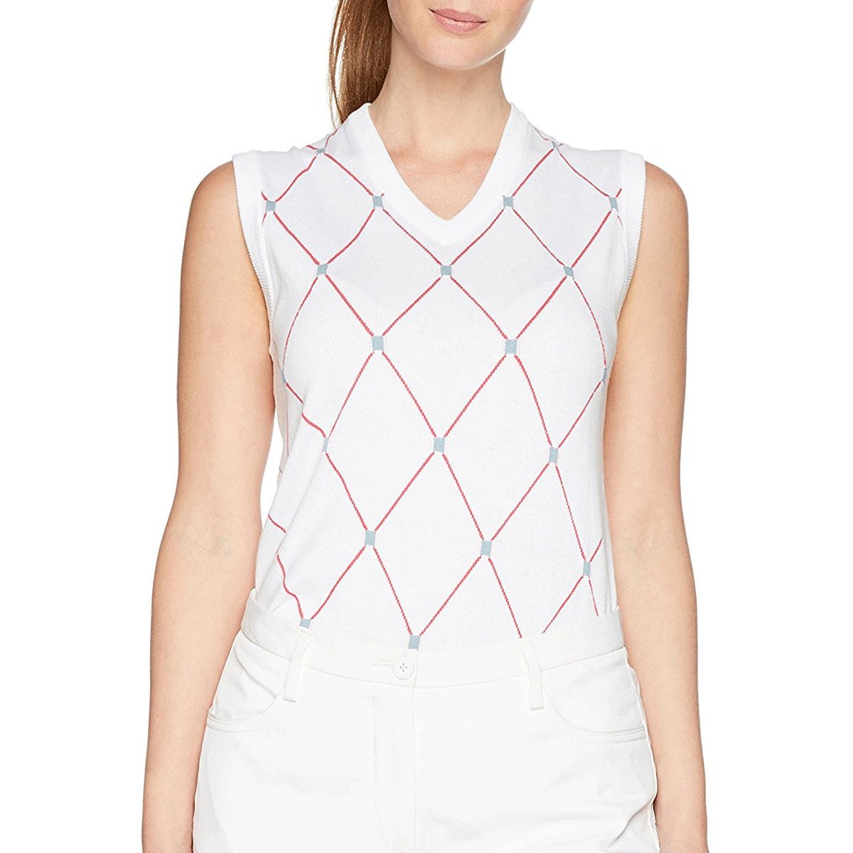 Island GREEN Golf Womens Sleeveless Knit Top - Honeysuckle/Aqua - 12