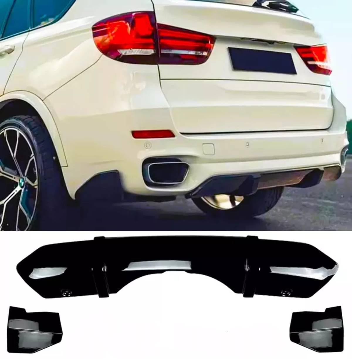 For Auto Perfectionists UK Rear Diffuser Lip Valance Bumper and Side Spats Compatible With BMW X5 F15 2013-2018 M Sport ABS Gloss Black