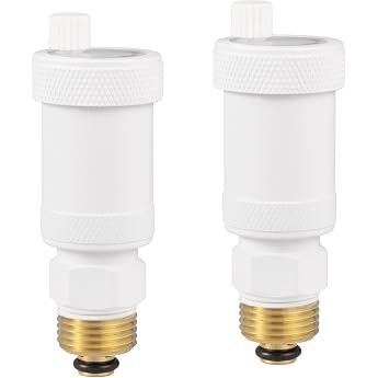 VANCOCO Pack of 2 Automatic Quick Bleeder G1/2 White Vent Valve Self-Sealing Automatic Pressure Relief for Heating Solar Water Heater
