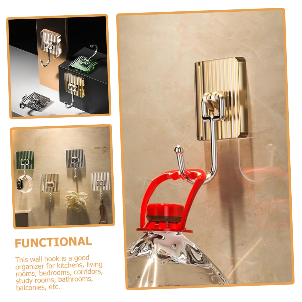 16piezas Gancho Adhesivo Inoxidable Para Pared Ganchos De Montaje Sin Taladro Para Baño Cocina y Decoración Del