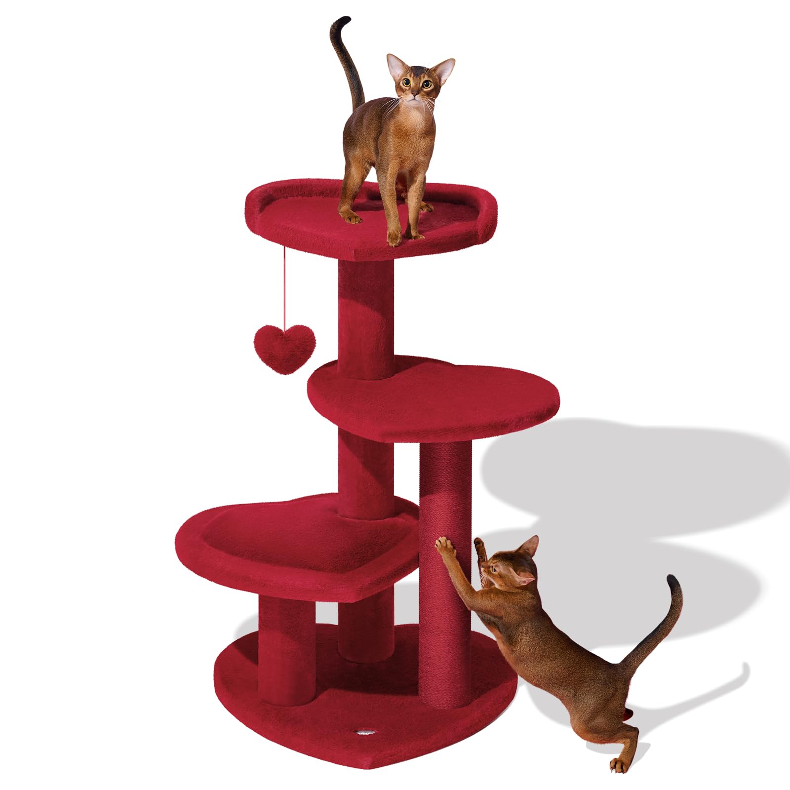 VETRESKA Red Cat Tree for Indoor Cats, 40 Inch Multi-Level Cat Tower with Sisal Scratching Posts, Cute Cat Climbing Tree, Cat Activity Centre with Dangling Toy