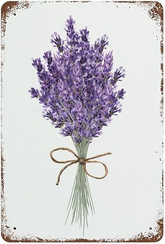 Habilboi Letreros decorativos de flores de lavanda moradas retro, decoración de lavanda, letreros de metal, placa de metal, vintage, pub, pared,