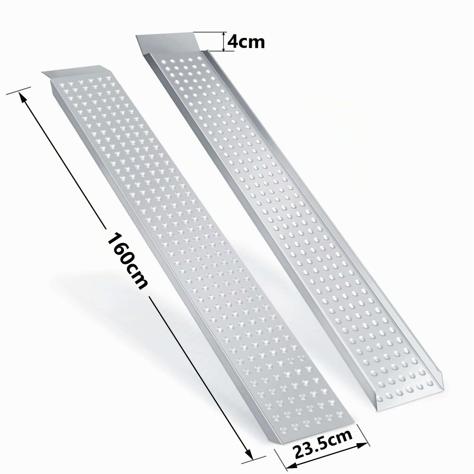 Sonnewelt Lot de 2 rampes d'accès - Capacité de charge de 400 kg - Pour remorque, rail de chargement antidérapant - Pour moto, voiture - Galvanisée - 160 cm, Argenté
