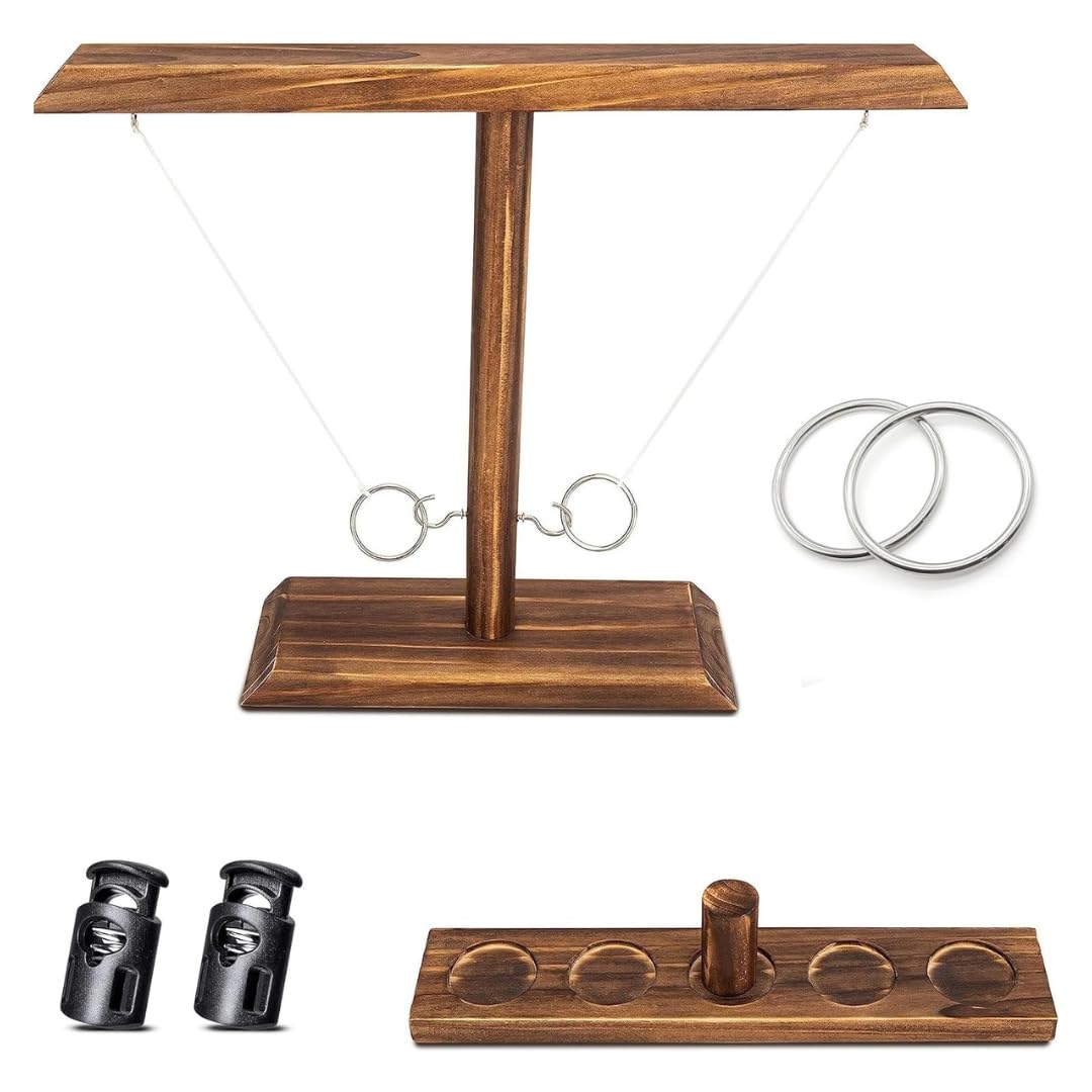 Ring Toss Game for Adults, Outdoor Games, Hook and Ring Game, Much Easier to Assemble Handmade Wooden Interactive Outdoor Party Games
