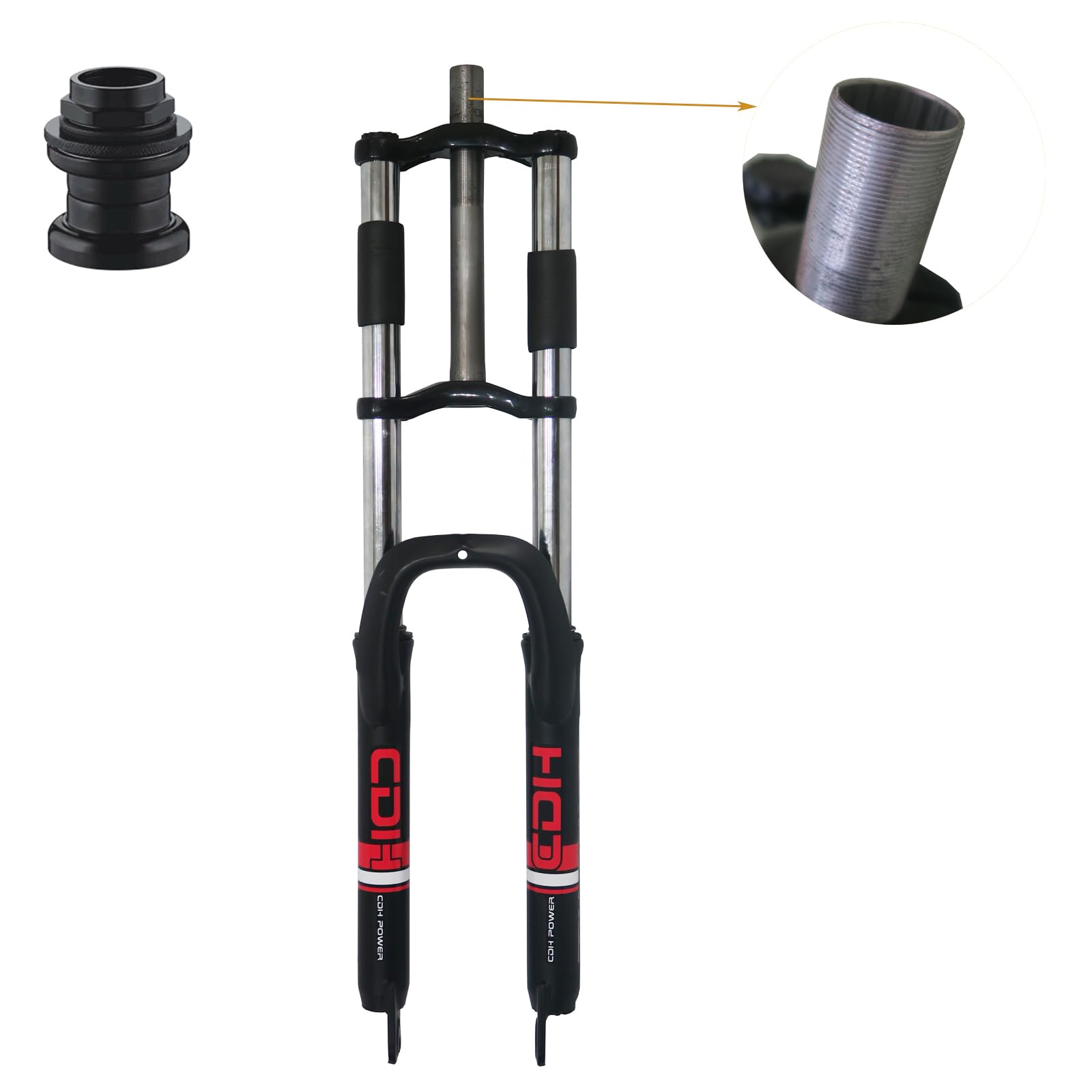 Forcella da 66 cm, filettatura da 2,5 cm, tubo dritto da 25,4 mm, doppia spalla, triplo albero, freno a disco, nero