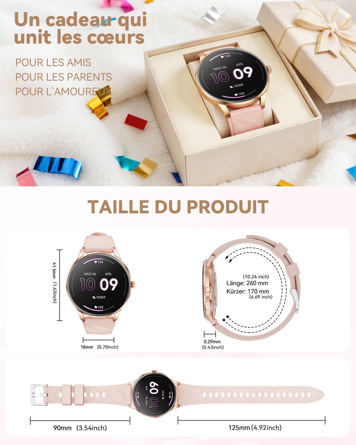 Montre Connectée Femme avec Appels Bluetooth, Smartwatch Femme 1,32"