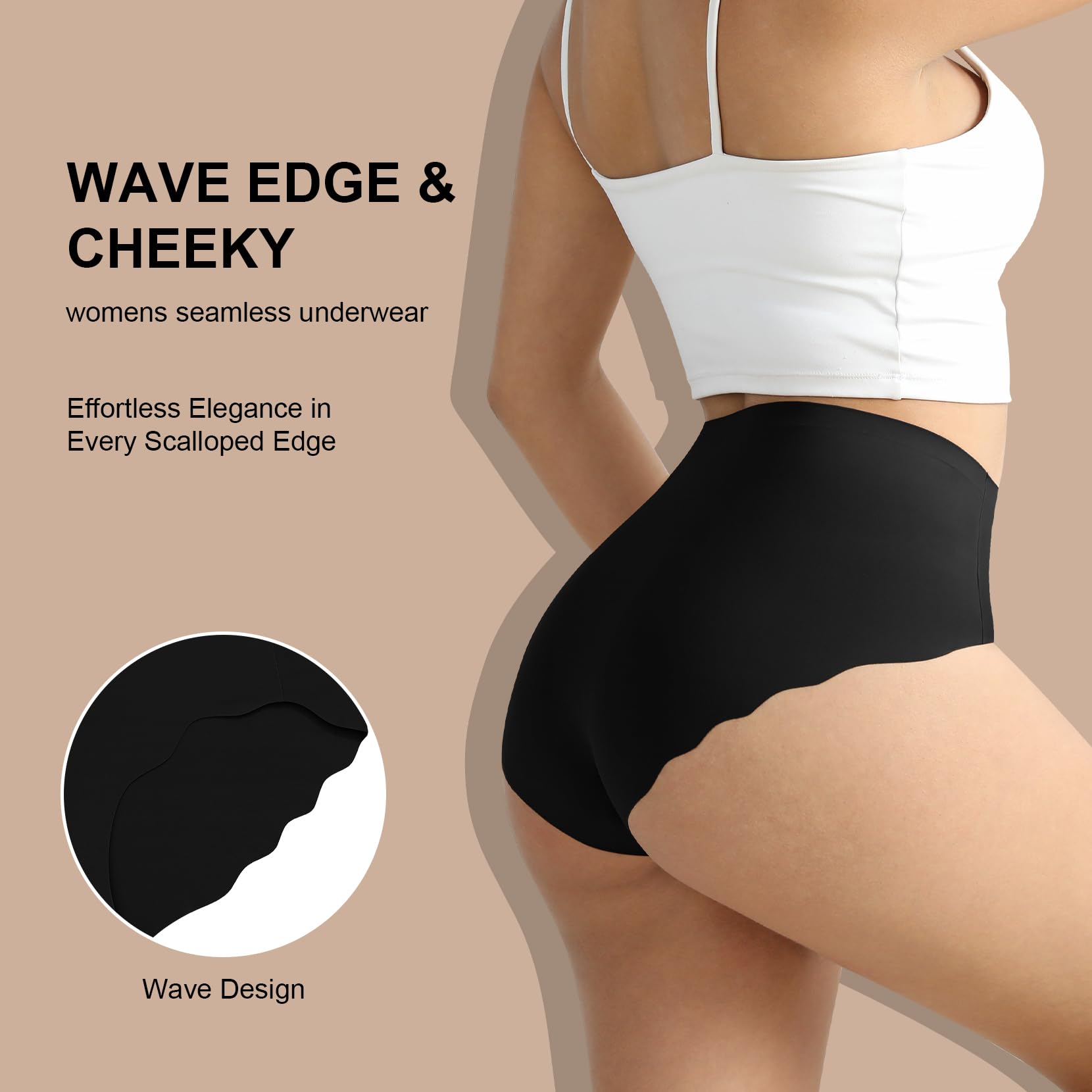 Lot de 6 culottes sans couture pour femme - Respirantes - Taille haute - Confortables - Anti-humidité - Bords ondulés - Couverture complète