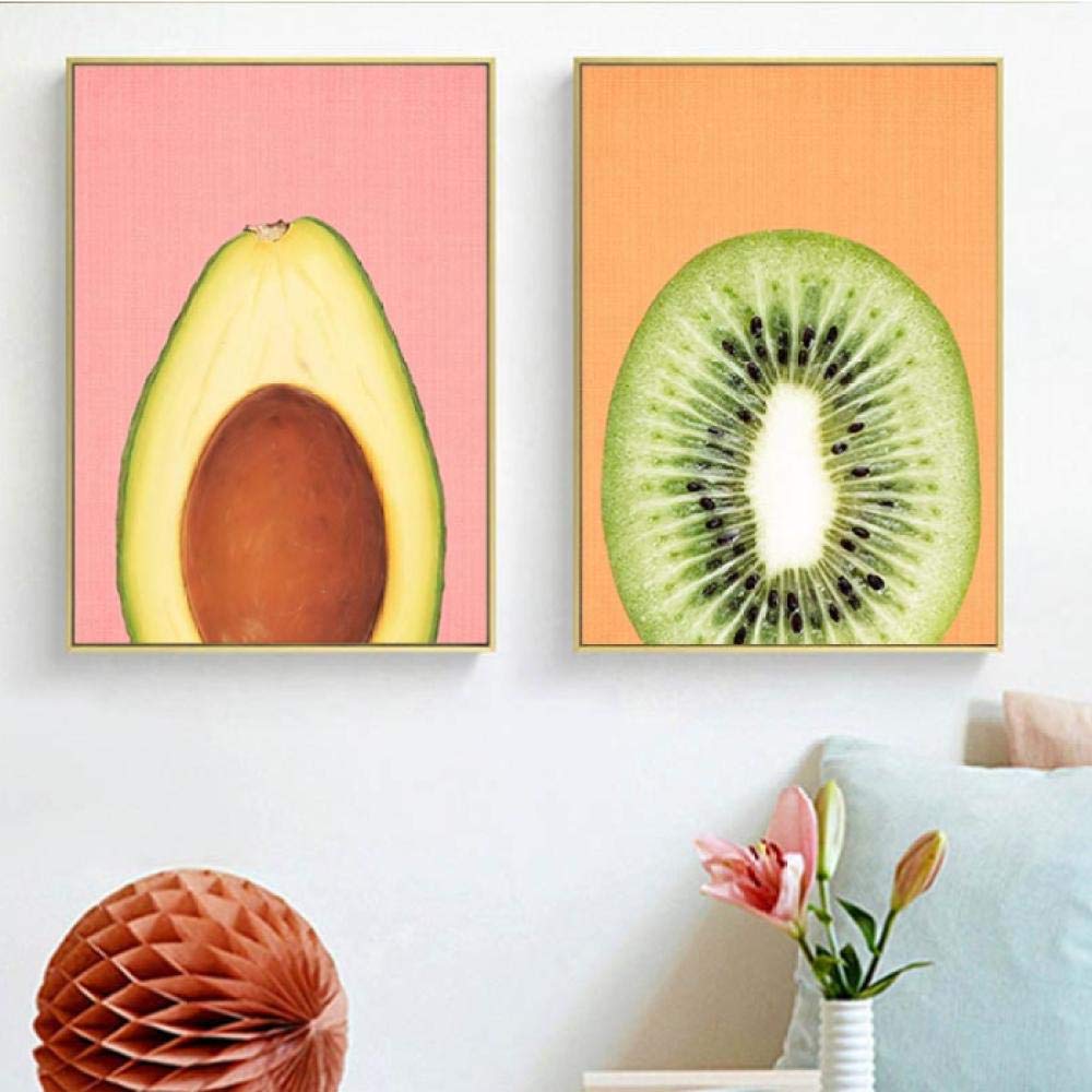 Fresh Fruit Pictures Wall Pineapple Avocado Kiwi Fruit Poster Modern Minimalist Canvas Painting for Living Room Kitchen Decor-50x70cmx2 No Frame