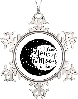 2021 Christmas Ornament Snowflake Round Metal Ornaments for Christmas I Love You to The Moon The Back Funny Keepsake Ideas Gift Christmas Tree Winter Hanging Decorations Pendant, 3 In