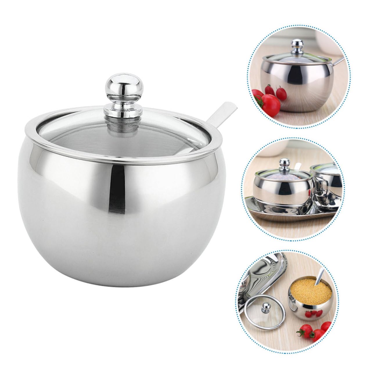 VINTORKY Stainless Steel Sugar Bowls Sugar Bowls with Lid Spices Jars Condiment Containers Seasonings Holder Condiment Bottle Sugar Jar with Lid Condiment Jars Pepper Jar Silver