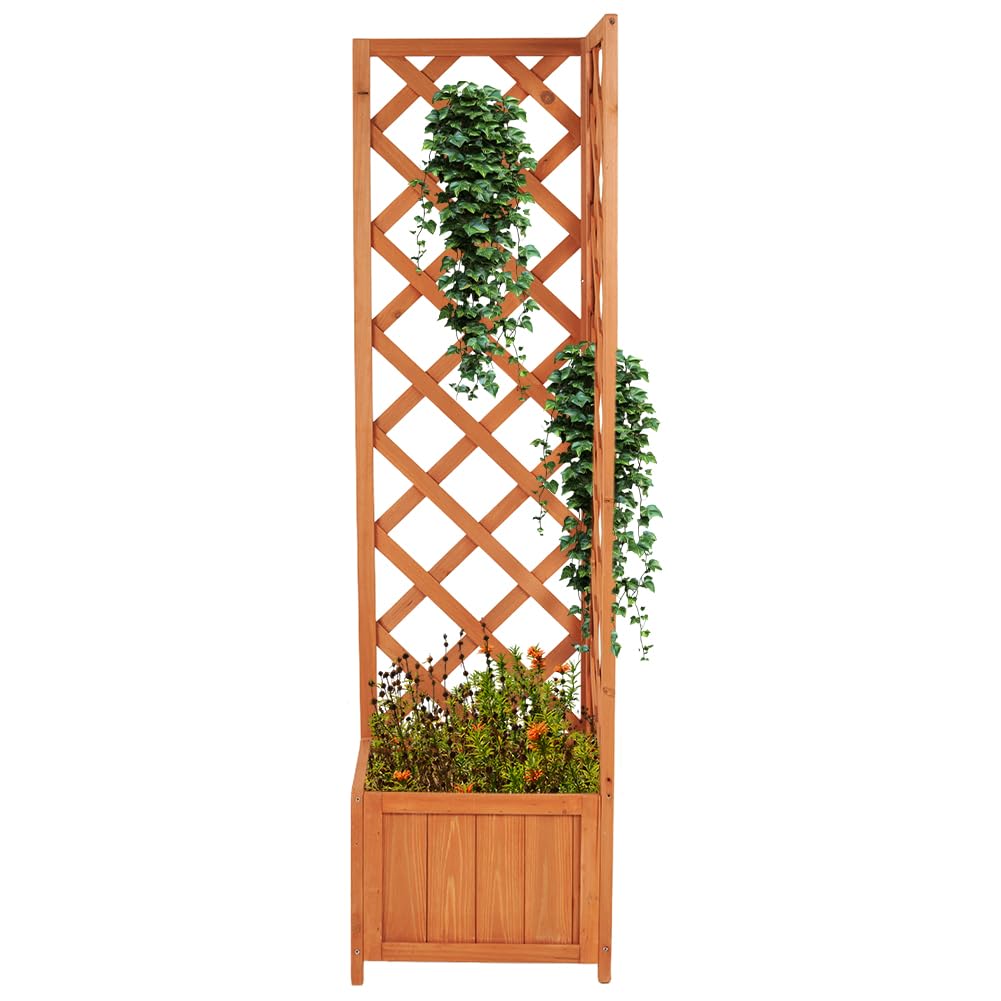 BAKAJI Macetero esquinero de Madera con celosía para Exterior y Exterior, para jardín, balcón, Patio, Resistente a la Intemperie, 40 x 40 x 145 cm