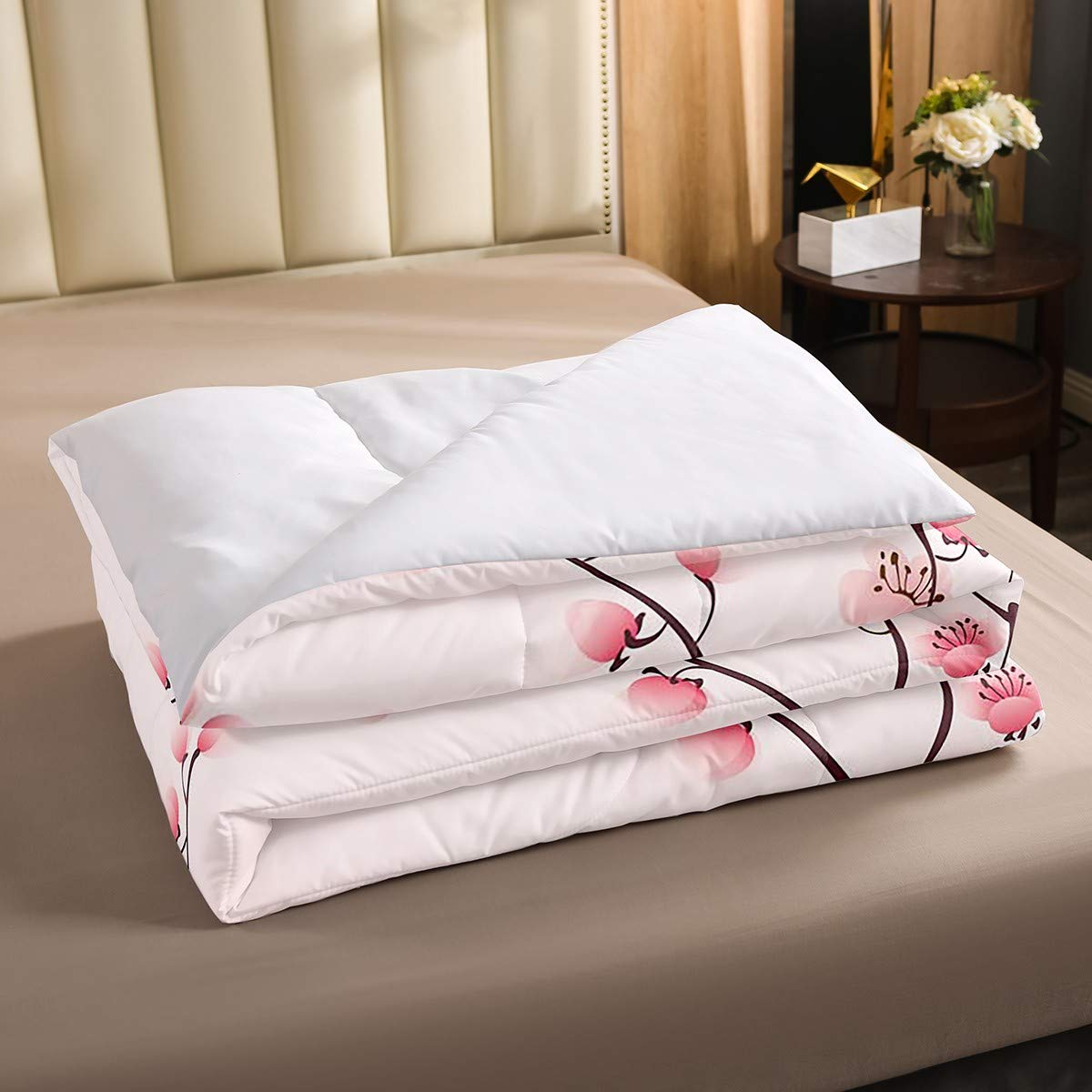 Erosebridal Cherry Blossoms Comforter Set Full,Pink Flower Bedding Set for Girls Women Adult Bedroom Romantic Floral Petal Down Comforter Rustic Branches Girly Duvet Set with 2 Pillow Cases