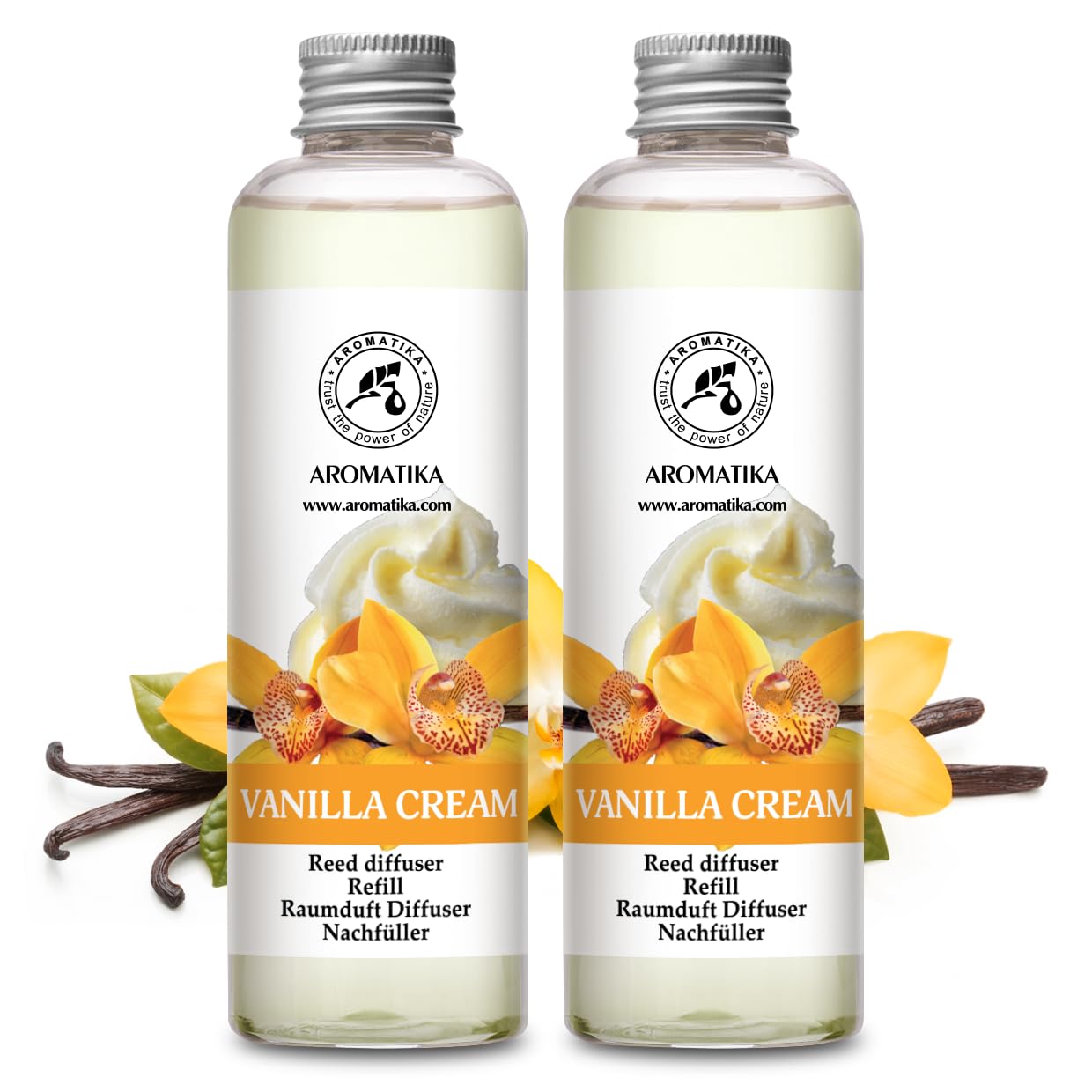 Vanilla Cream Reed Diffuser Refill - 2x6.8 Fl Oz - Fresh & Long Lasting Fragrance - Reed Diffuser Oil Refill for Aromatherapy - Home Fragrance - Office - Restaurant - Fresh Fragrance