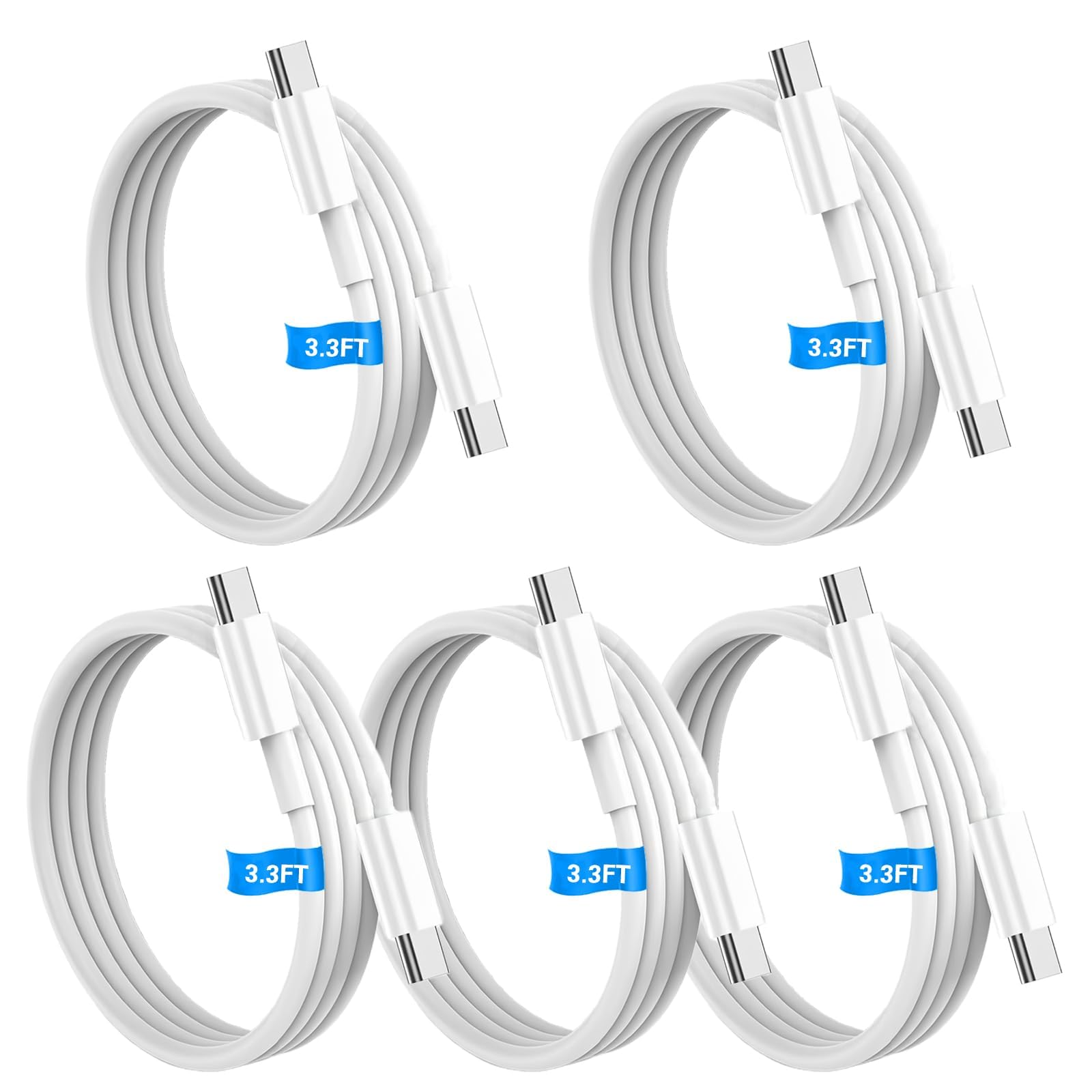IZYUF 60W USB C to USB C Cable 5-Pack Bulk [5 * 3.3ft] Fast Charging, Type C Cable Compatible with Phone 15/16 Pro/Max, Galaxy S24/S25, Pad Pro/Air,