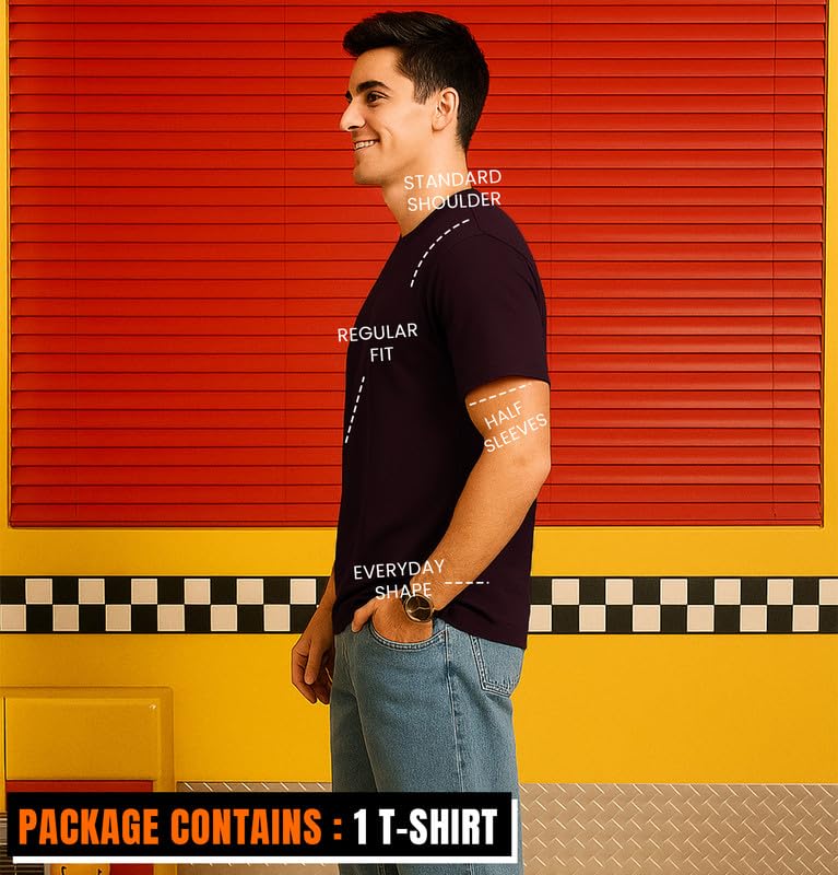 Image of Sleepynuts Men's Regular Fit Round Neck Half Sleeves Solid Casual Wear T-Shirt