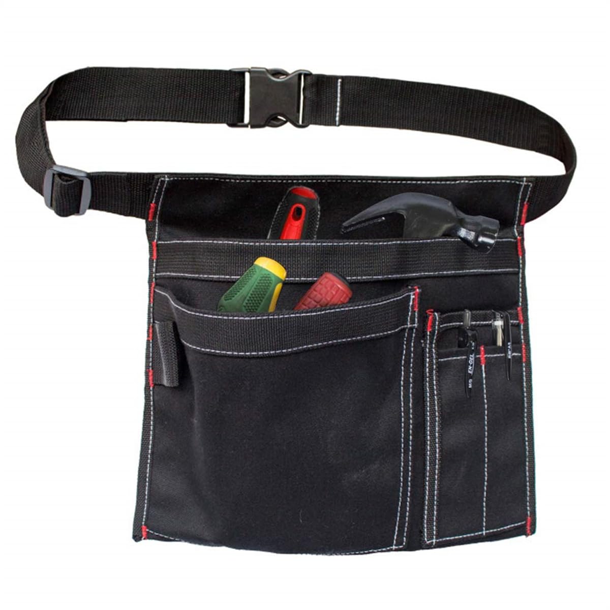 Multifunctional Canvas Tool Belt Pouch with Adjustable Belt Clip, 12OZ Waist Apron for Workshop Storage, Woodworking Tools, Screwdrivers, and Gardening, Black