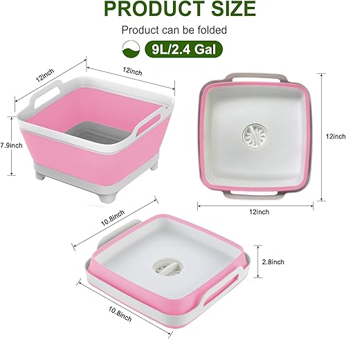 Miniatura 2 de KEPPIER Sartén para lavar platos, fregadero portátil plegable de 9 L, lavabo de lavado, bañera de lavandería plegable, lavabo con tapón de drenaje,