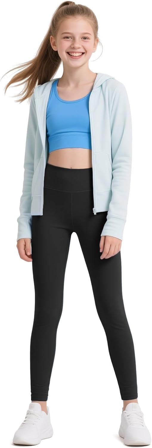 HASMES Girls Athletic Leggings High Waisted Comfort Soft Elastic Yoga Dance Running Pants with Pockets Activewear - Image 4