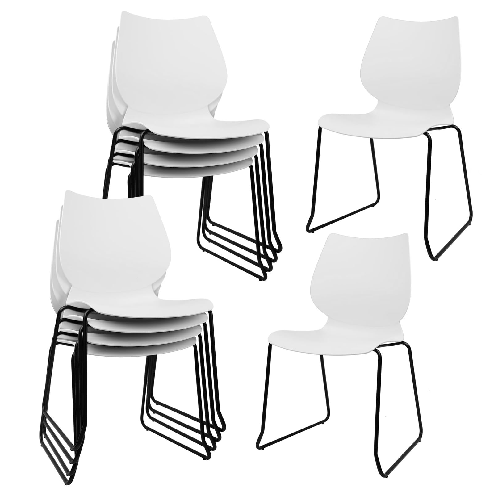 KLASIKA Stacking Chairs Set of 8, Stackable Waiting Room Chairs, Conference Chair with Back & Church Chairs No Wheels with Metal Legs, Suitable for