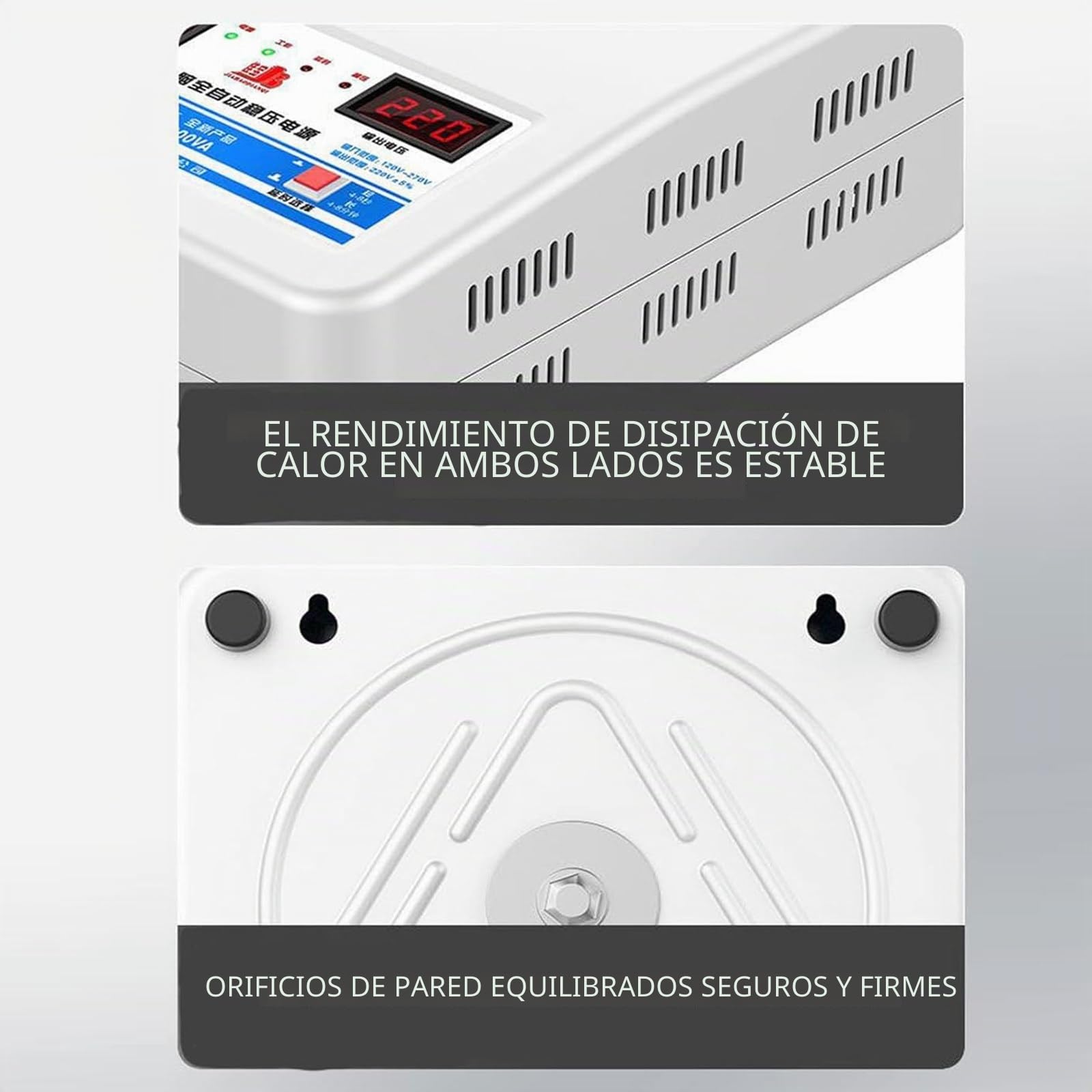 Estabilizador De Voltaje 220V 15000W,Estabilizador De Voltaje De Potencia Automático con Pantalla Digital Dual,Regulador De Aire Acondicionado De Alta Potencia Cobre Puro para El Hogar