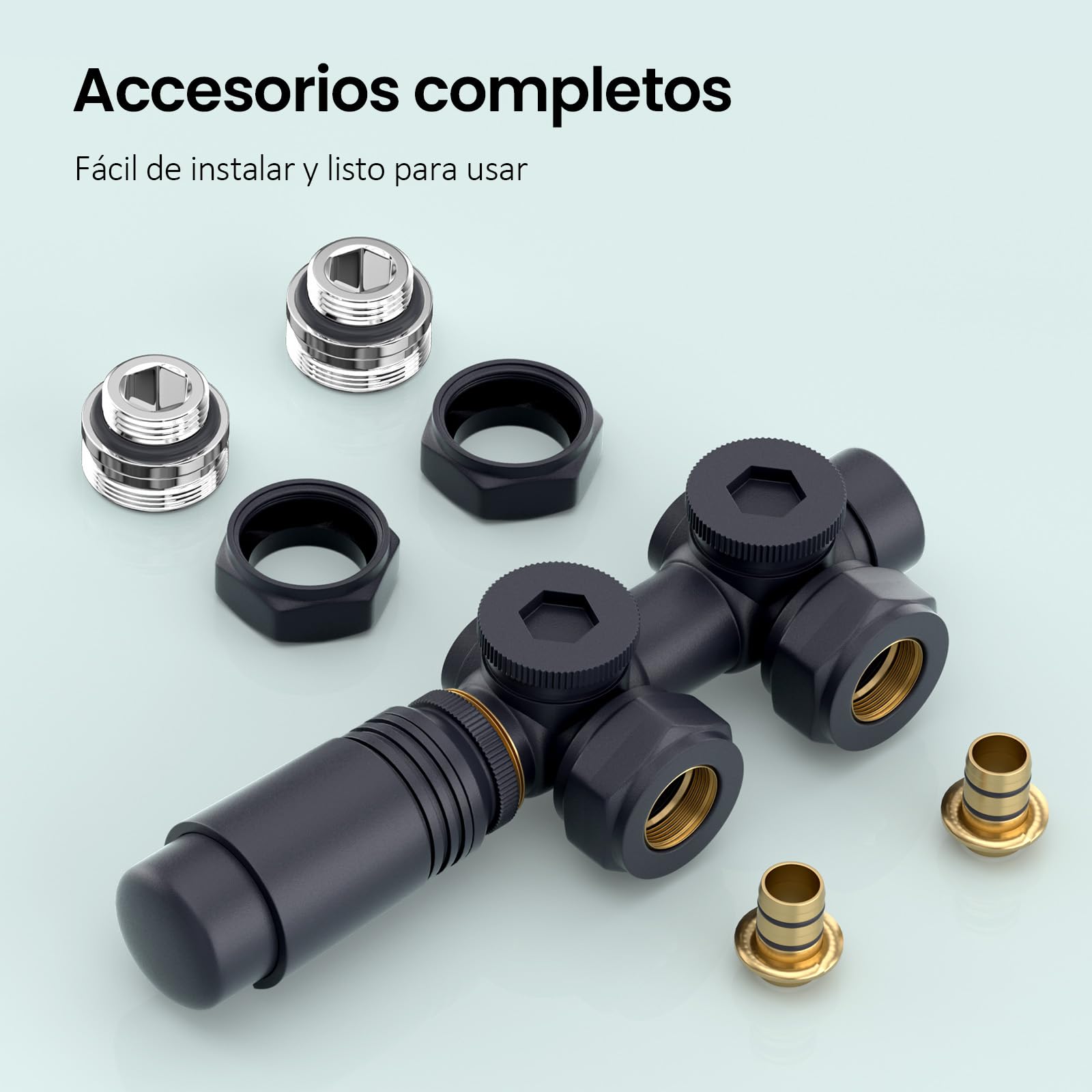 S'AFIELINA Set Multiblock para Radiadores y Radiadores de Baño - Conexión con Válvula Termostática, Válvula de Cierre y Accesorios de Calefacción, Antracita,para Tubos 15–16 mm (1 Pieza)