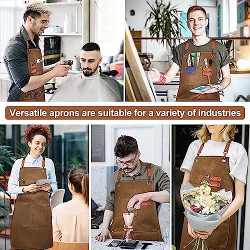 Canvas Work Aprons for Men with Pockets,Adjustable Strap and Large Pockets Apron,Kitchen Cooking Baking Chef Apron (Brown) - Image 7