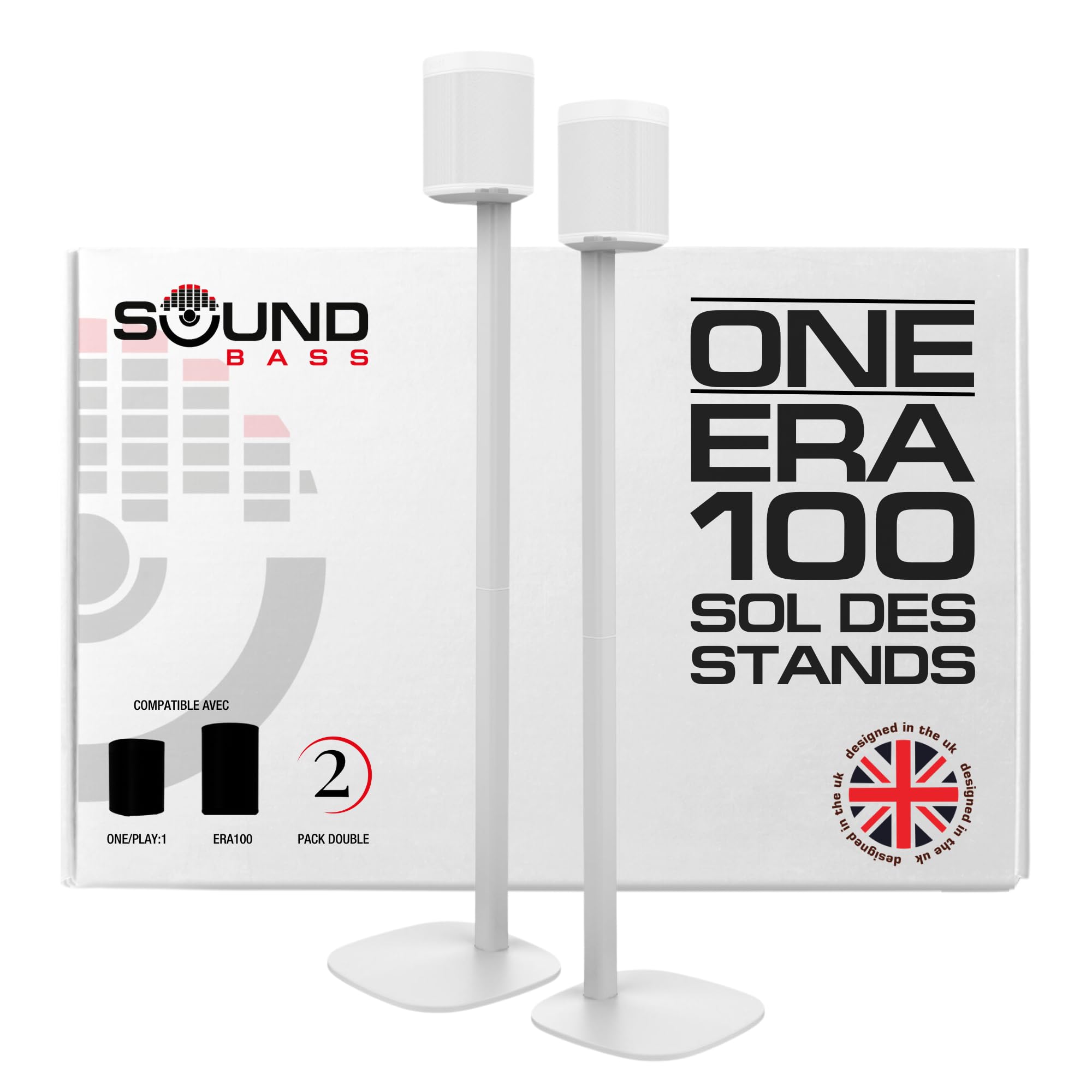 Support Sur Pied Double Soundbass Pour Sonos One, Play:1, One Gen 2, One SL & Era 100 - Blanc