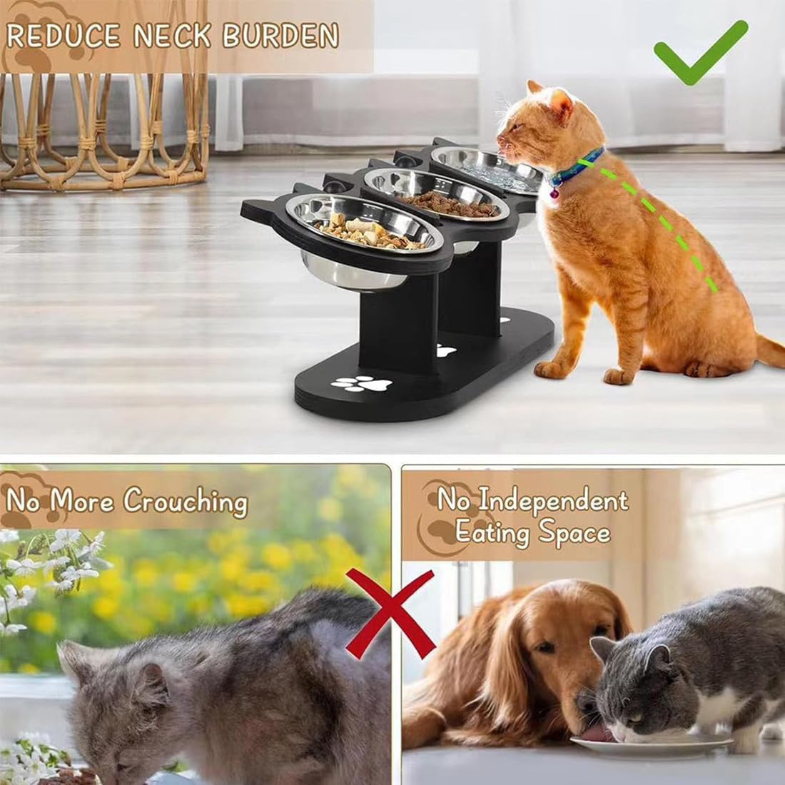 Mangiatoia rialzata per animali domestici, stazione antiscivolo a 3 ciotole con ciotole rimovibili in acciaio inossidabile, alimentazione rialzata regolabile per cani di piccola taglia e animali