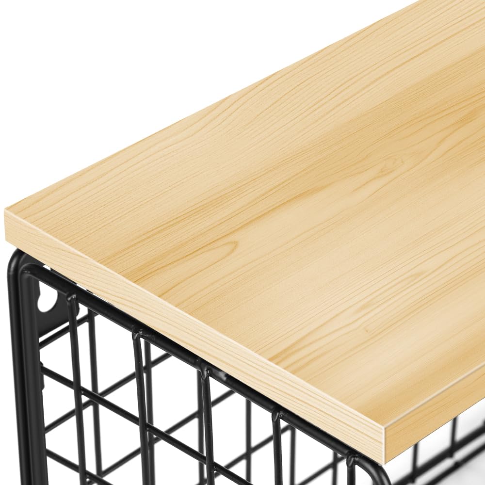 LANTUS - Cesta de frutas colgante, cesta de frutas de pared, cesta de frutas de pared, para cocina, con tapa de madera, para almacenamiento de frutas y verduras, 35 x 17 x 29,5 cm (dos) negro