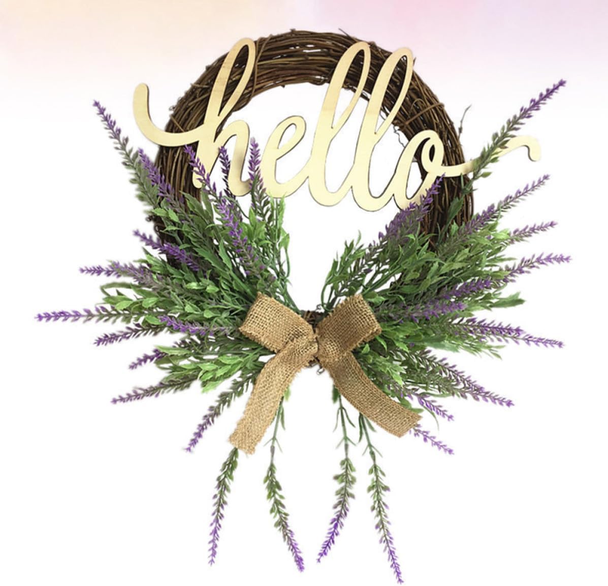 NUOBESTY Lavender Decor Required and Store, Watering Wedding for No Home 14inch Decorative Garland Simulated Purple Lavender Wreath with Fade Resistant Plastic Flowers Random Color