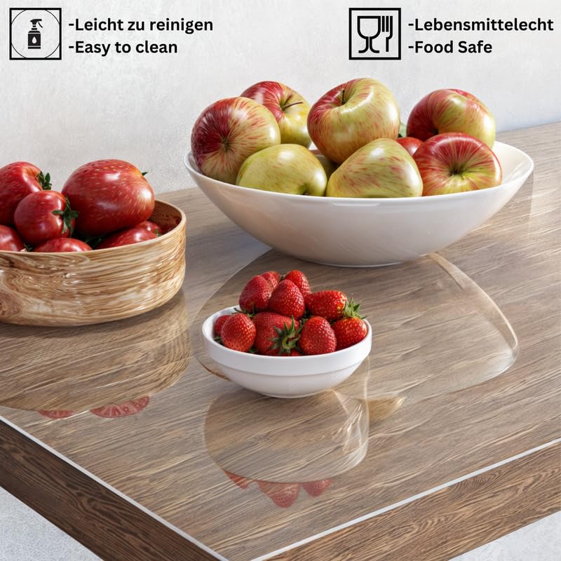 Film de Protection de Table Transparent de 2 mm avec Bords biseautés - Différentes Tailles/Dimensions au Choix - Film de Protection de Table Transparent en PVC (Largeur 70 x Longueur 110)